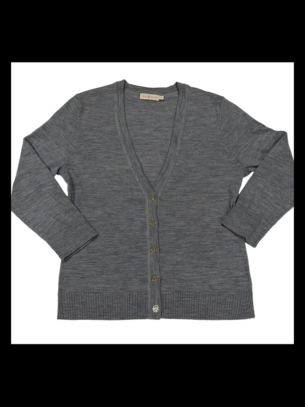Tory Burch Merino Wool Cardigan Gray Quiet Luxury Preppy Old Money Women's M